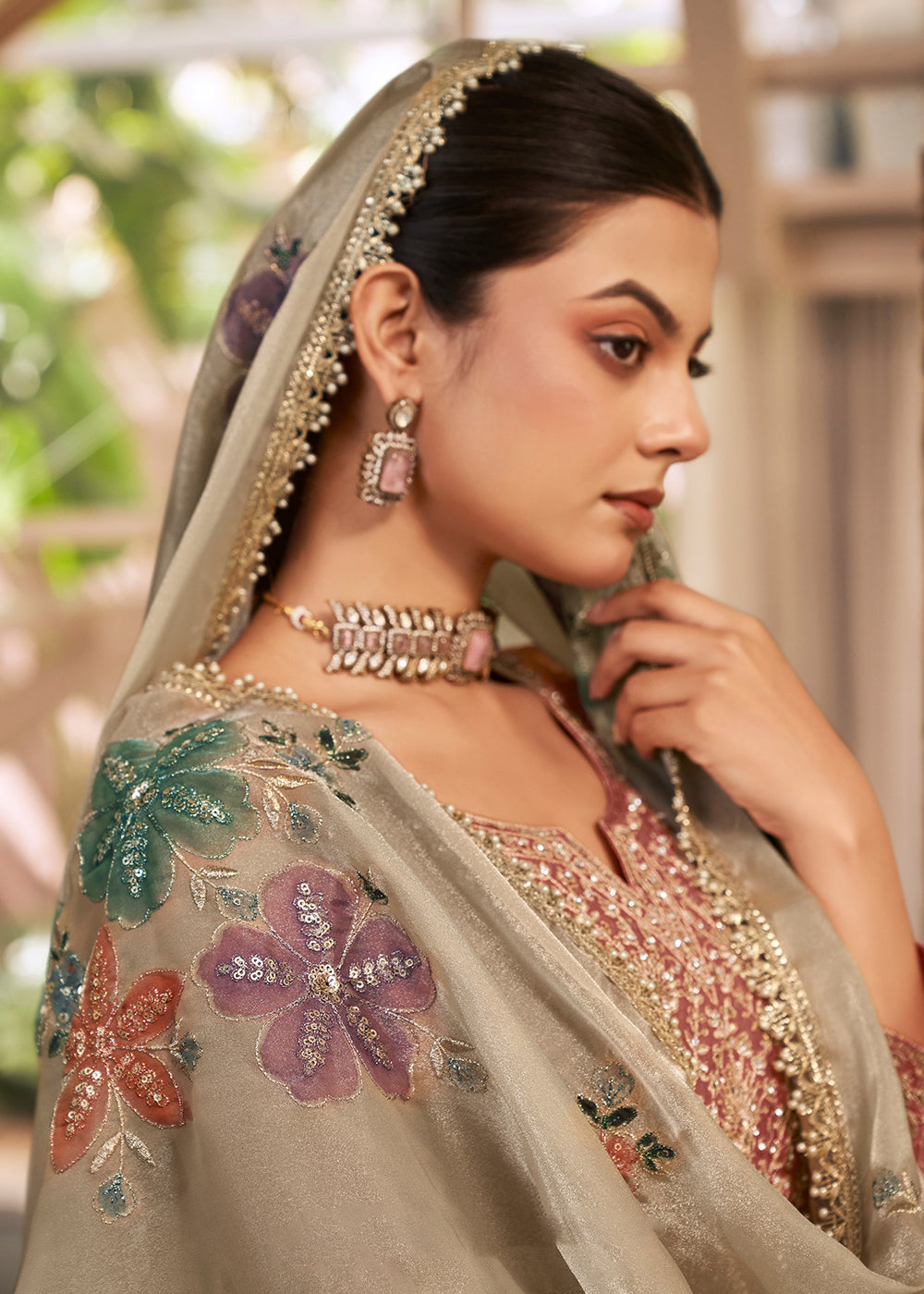 Buy Now Pink Fendy Silk Embroidered Festive Palazzo Style Set Online in US, UK, Canada, Netherlands, Germany, Italy, France, Greece, UAE &amp; Worldwide at Empress.