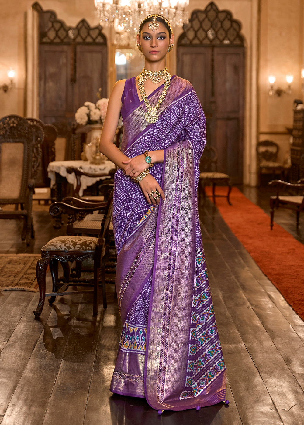Shop Now Wonderful Purple Woven Zari & Printed Patola Silk Traditional Saree from Empress Clothing in USA, UK, Canada & Worldwide. 