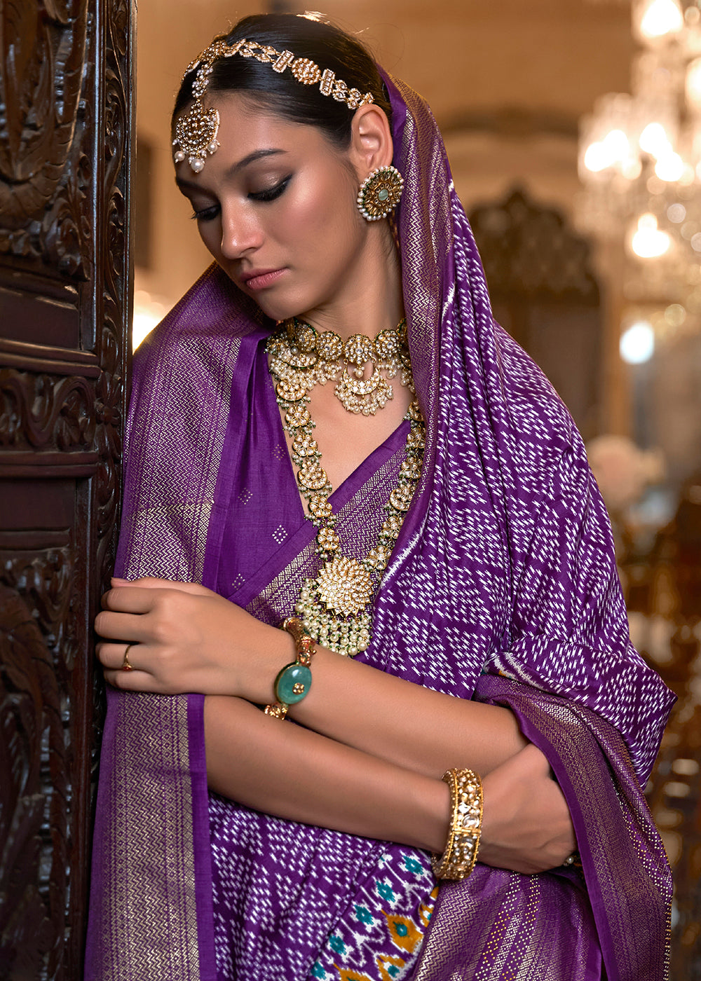 Shop Now Wonderful Purple Woven Zari & Printed Patola Silk Traditional Saree from Empress Clothing in USA, UK, Canada & Worldwide. 