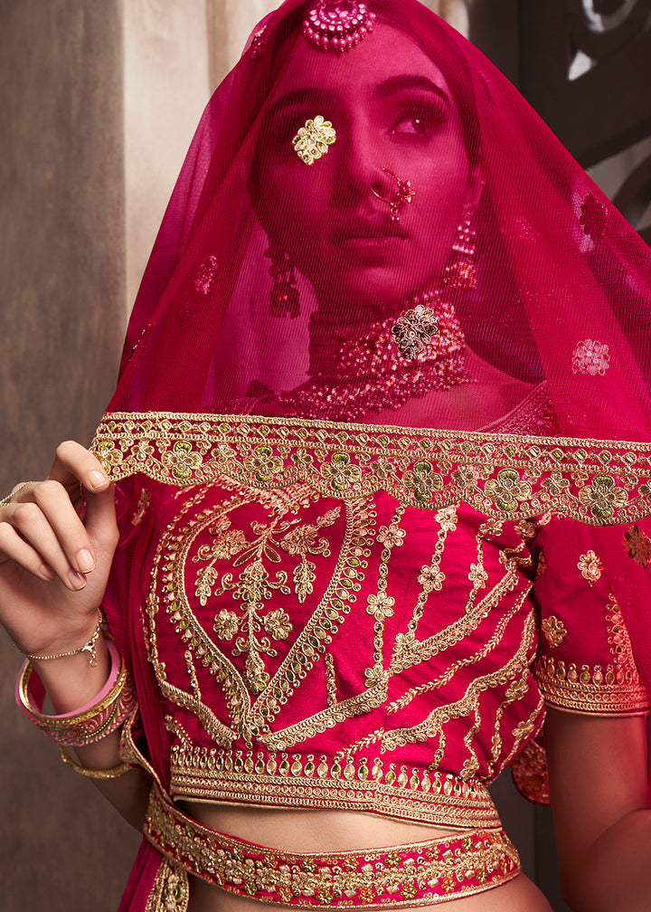 Buy Now Cream & Pink Banarasi Silk Bridal Designer Lehenga Choli Online in USA, UK, Canada & Worldwide at Empress Clothing. 