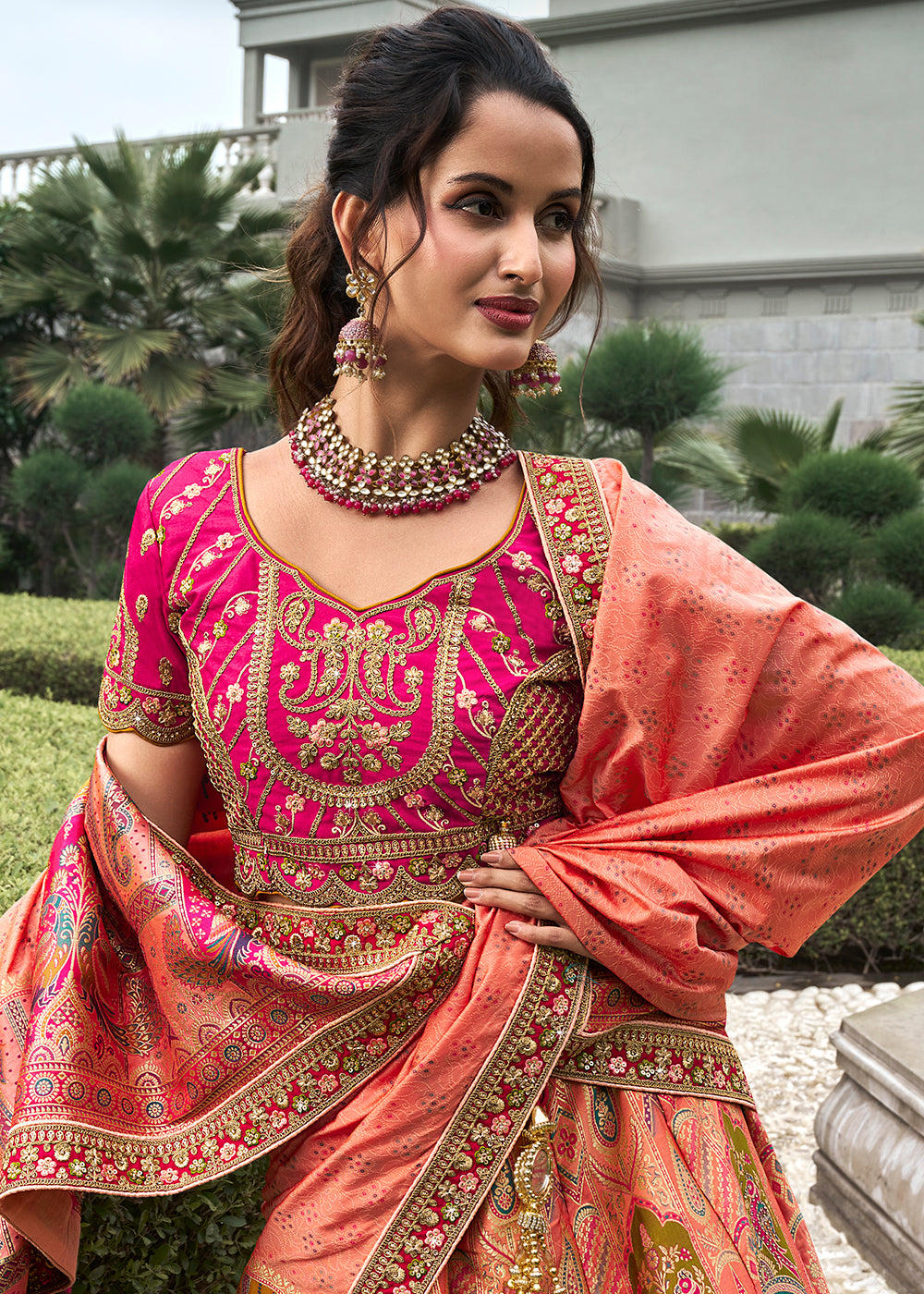 Buy Now Multicolor Banarasi Silk Embroidered Bridal Lehenga Choli Online in USA, UK, Canada, UAE & Worldwide at Empress Clothing. 