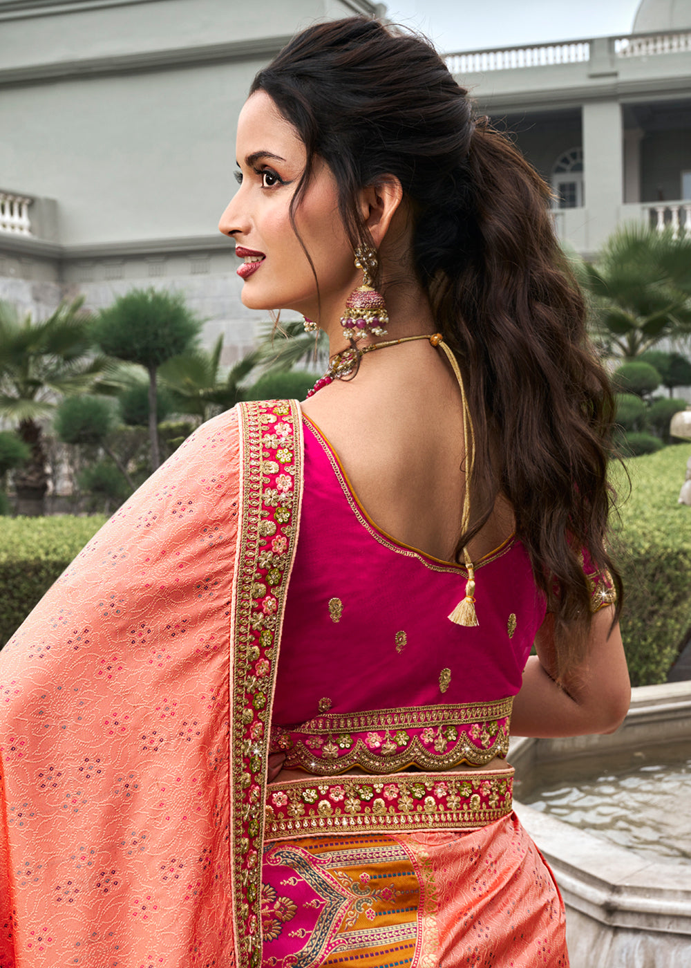 Buy Now Multicolor Banarasi Silk Embroidered Bridal Lehenga Choli Online in USA, UK, Canada, UAE & Worldwide at Empress Clothing. 