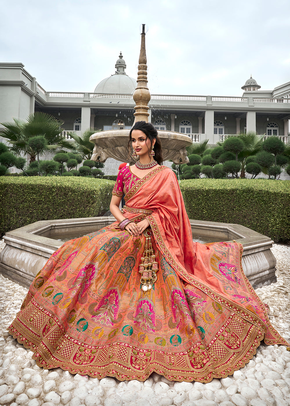 Buy Now Multicolor Banarasi Silk Embroidered Bridal Lehenga Choli Online in USA, UK, Canada, UAE & Worldwide at Empress Clothing. 