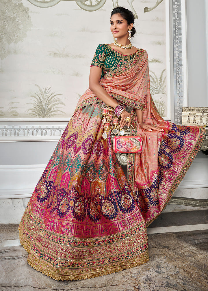 Green Multicolor Banarasi Silk Embroidered Bridal Lehenga Choli