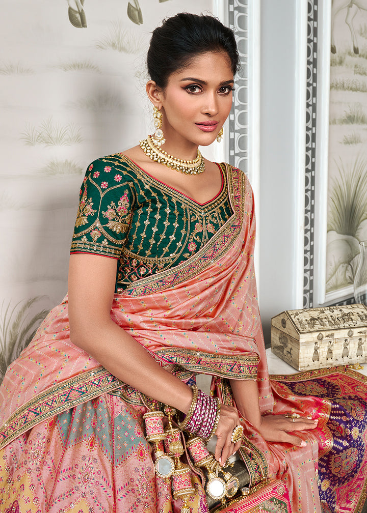 Green Multicolor Banarasi Silk Embroidered Bridal Lehenga Choli