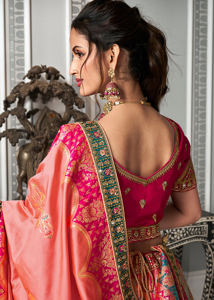 Buy Now Rani Multicolor Banarasi Silk Embroidered Bridal Lehenga Choli Online in USA, UK, Canada, UAE & Worldwide at Empress Clothing. 