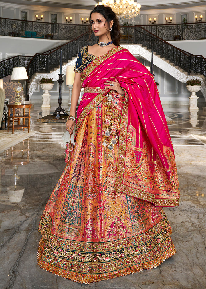 Buy Now Blue Multicolor Banarasi Silk Embroidered Bridal Lehenga Choli Online in USA, UK, Canada, UAE & Worldwide at Empress Clothing. 