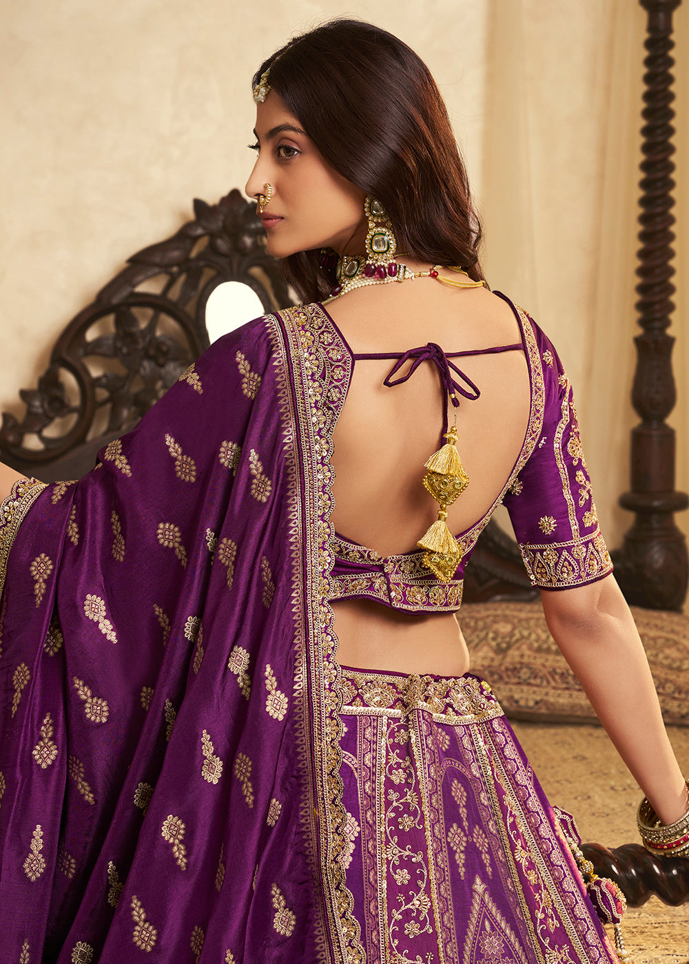 Buy Now Purple Banarasi Premium Silk Designer Lehenga Choli Online in US, UK, France, Swiss, Netherlands, Germany, Italy, Qatar, Canada & Worldwide at Empress.