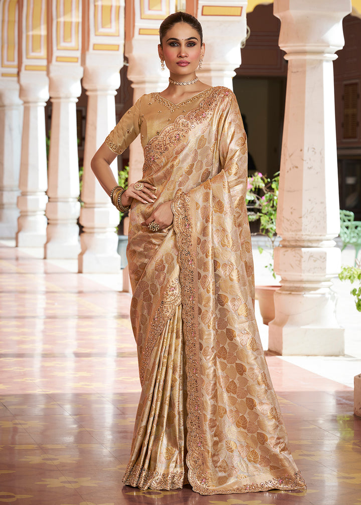 Buy Now Premium Gold Kanjivaram Soft Silk Wedding Wear Saree Online in US, UK, Canada, France, Germany, Denmark, Sweden, Austria, UAE &amp; Worldwide at Empress.