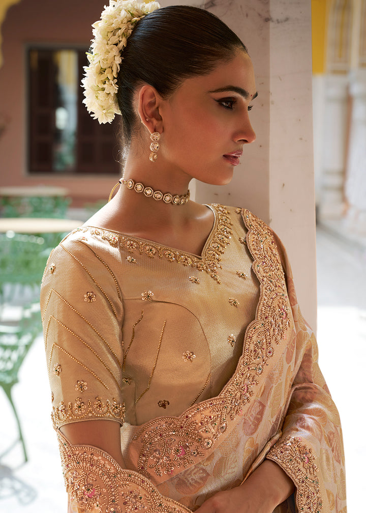 Buy Now Premium Gold Kanjivaram Soft Silk Wedding Wear Saree Online in US, UK, Canada, France, Germany, Denmark, Sweden, Austria, UAE &amp; Worldwide at Empress.