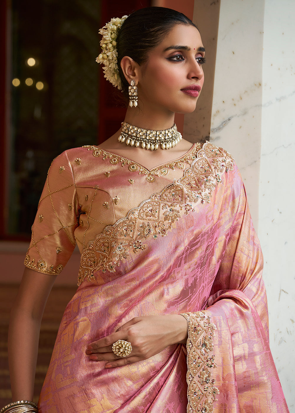Buy Now Premium Pink Kanjivaram Soft Silk Wedding Wear Saree Online in US, UK, Canada, France, Germany, Denmark, Sweden, Austria, UAE & Worldwide at Empress.