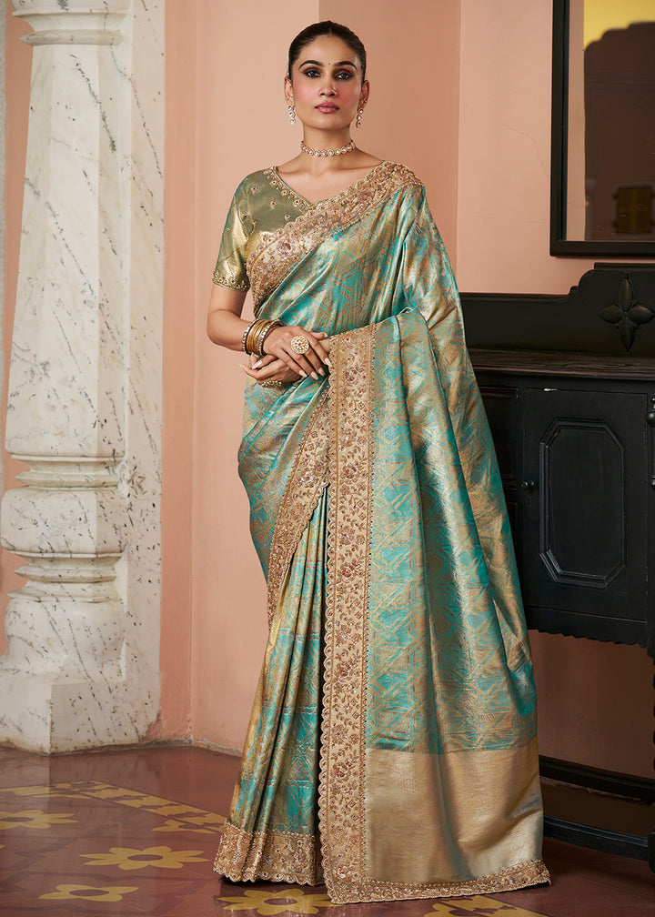 Buy Now Premium Green Kanjivaram Soft Silk Wedding Wear Saree Online in US, UK, Canada, France, Germany, Denmark, Sweden, Austria, UAE &amp; Worldwide at Empress.