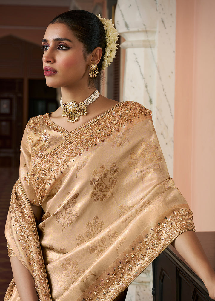 Buy Now Premium Golden Kanjivaram Soft Silk Wedding Wear Saree Online in US, UK, Canada, France, Germany, Denmark, Sweden, Austria, UAE &amp; Worldwide at Empress.