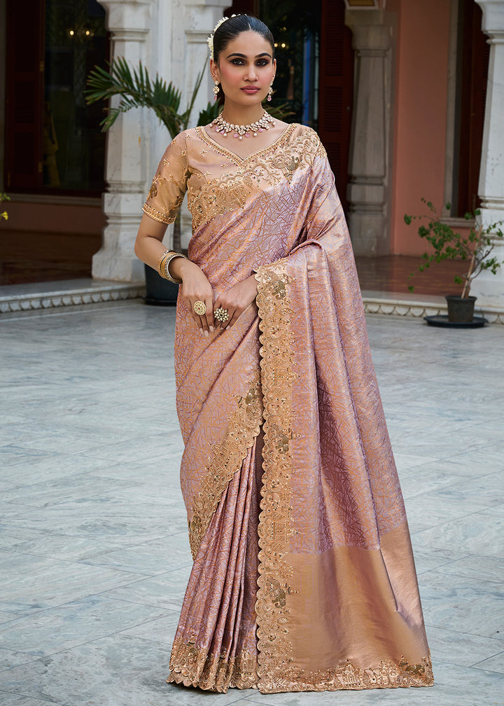 Buy Now Ornate Pink Kanjivaram Soft Silk Wedding Wear Saree Online in US, UK, Canada, France, Germany, Denmark, Sweden, Austria, UAE &amp; Worldwide at Empress.