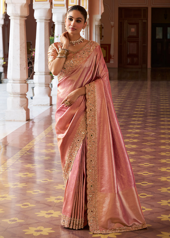 Buy Now Premium Peach Kanjivaram Soft Silk Wedding Wear Saree Online in US, UK, Canada, France, Germany, Denmark, Sweden, Austria, UAE &amp; Worldwide at Empress.