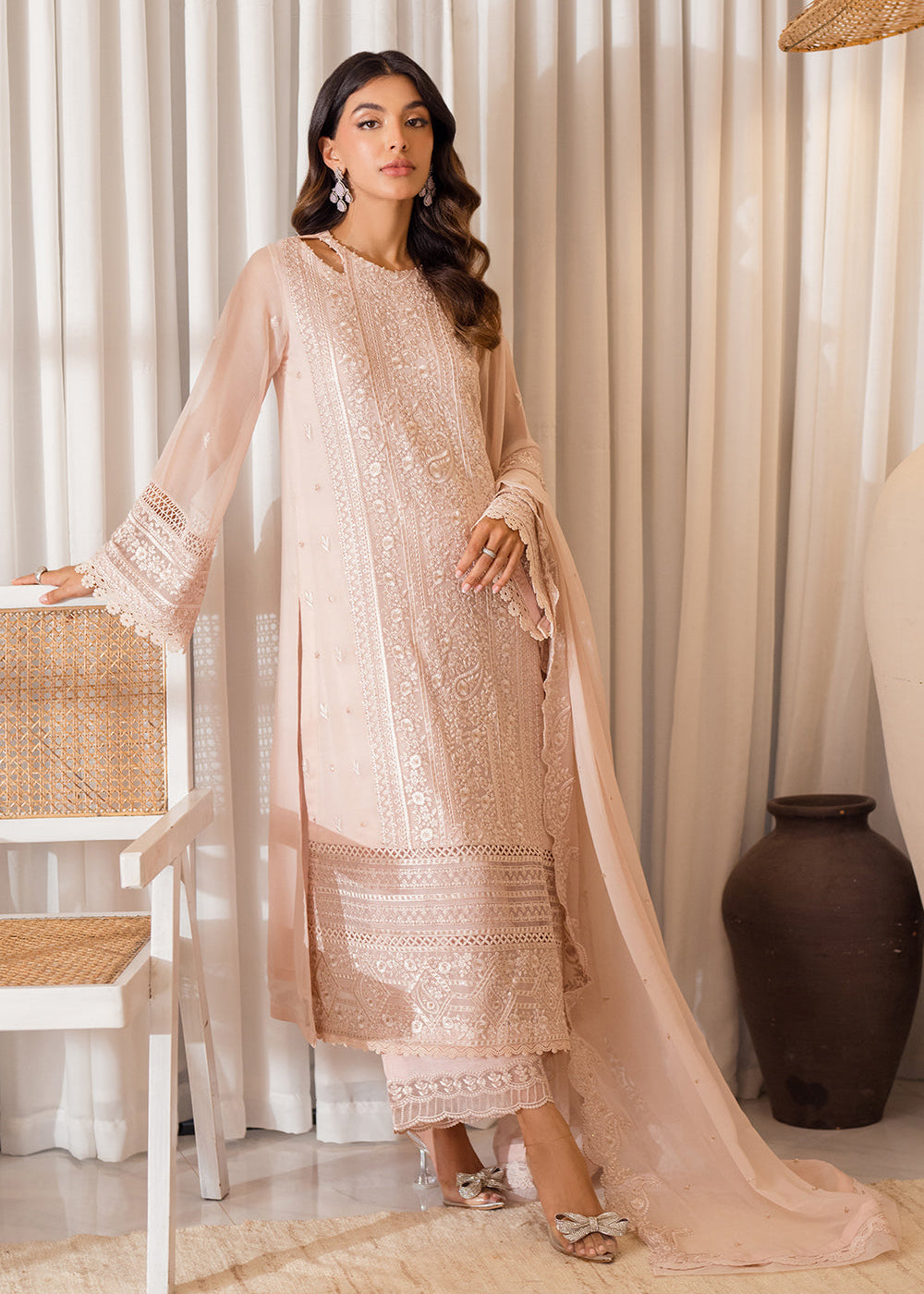 Buy Now 3 Pcs Embroidered Luxury Chiffon Formals '24 by Azure | Rosy Glow Online at Empress Online in USA, UK, Canada & Worldwide at Empress Clothing.