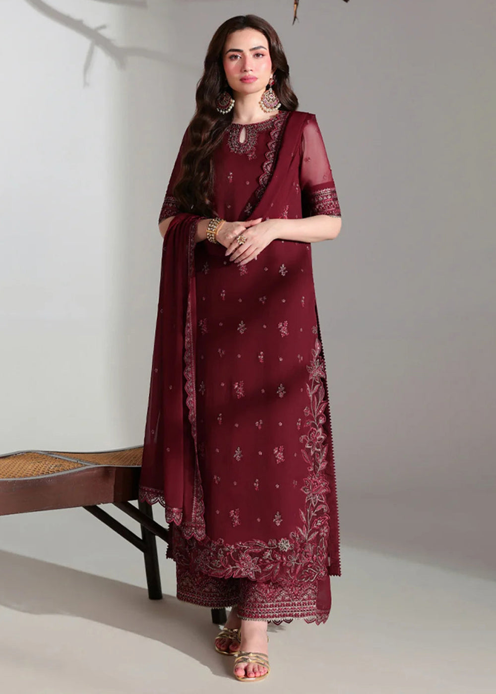 Buy Ensembles Embroidered Festive Chiffon '26 by Azure | Ruby Rogue Online in US, UK, Canada, France, Greece, Germany, Sweden, Austria & Worldwide at Empress.