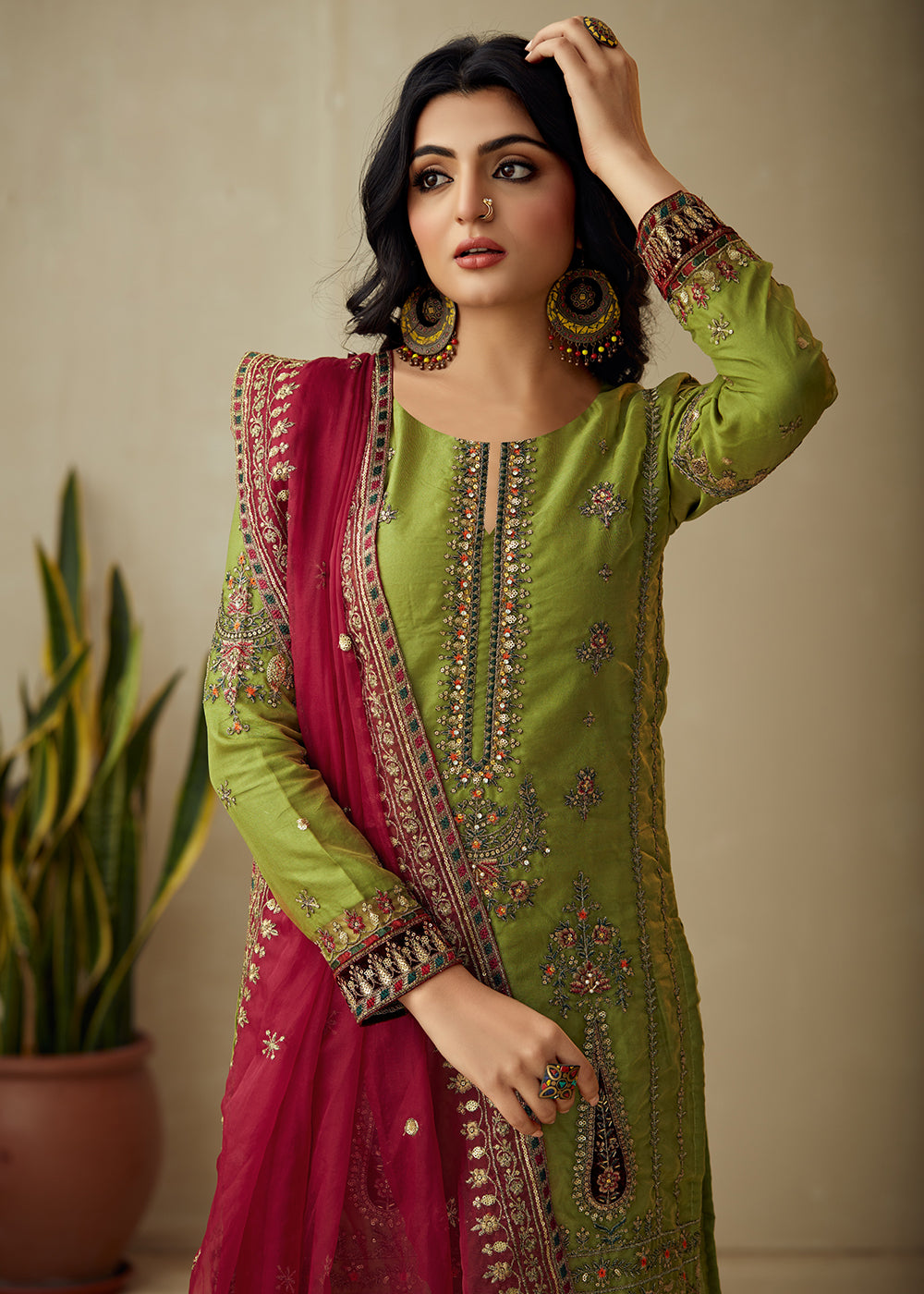 Buy Now Parrot Green Organza Embroidered Traditional Salwar Kameez Online in USA, UK, Canada, Germany, Australia & Worldwide at Empress Clothing. 