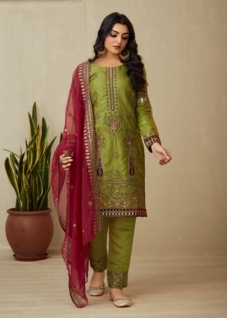 Buy Traditional Salwar Kameez - Parrot Green Organza Embroidered Suit Empress Clothing Buy Traditional Salwar Kameez - Parrot Green Organza Embroidered Suit Empress Clothing