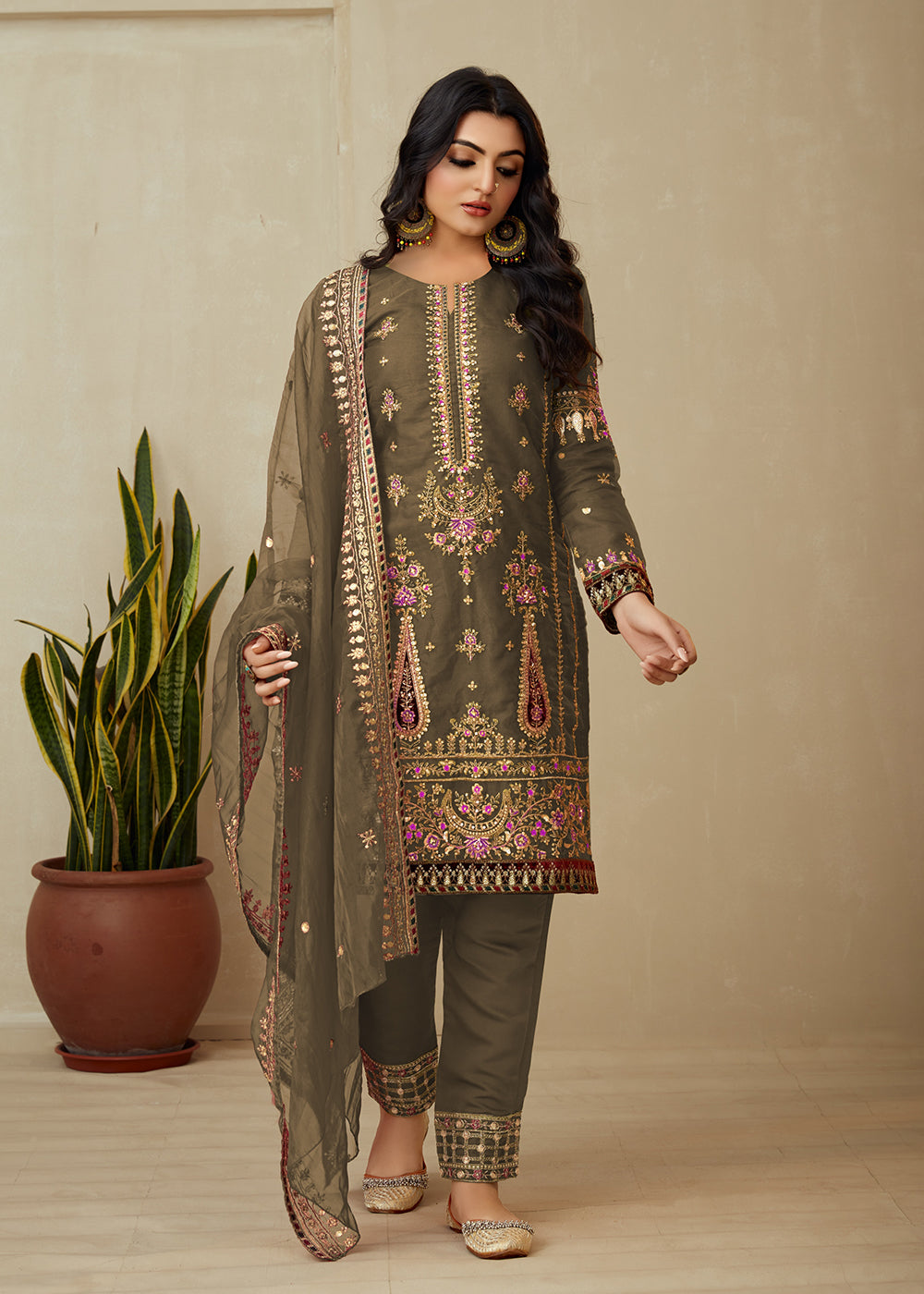 Buy Now Mehndi Green Organza Embroidered Traditional Salwar Kameez Online in USA, UK, Canada, Germany, Australia & Worldwide at Empress Clothing.