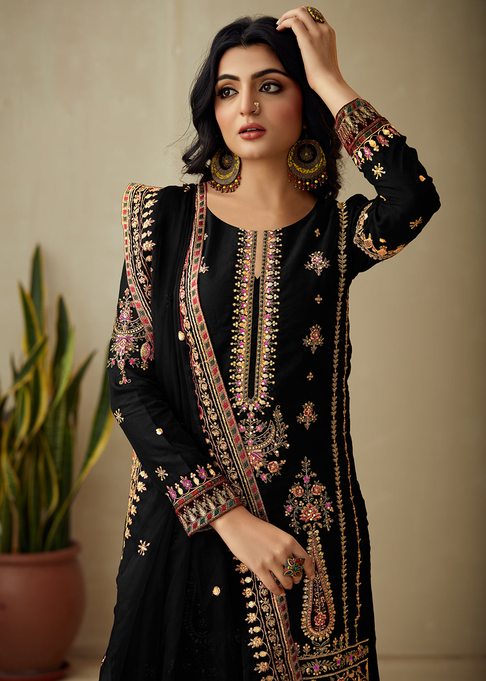 Buy Now Pure Black Organza Embroidered Traditional Salwar Kameez Online in USA, UK, Canada, Germany, Australia & Worldwide at Empress Clothing. 