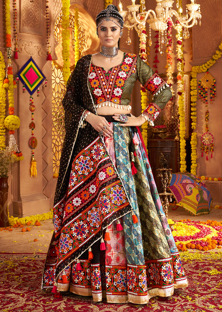 Buy Now Black Viscose Rayon Embroidered Navratri Chaniya Choli Online in US, UK, Canada, France, Germany, Italy, Singapore, UAE & Worldwide at Empress Clothing.