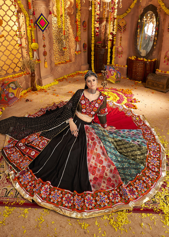 Buy Now Black Viscose Rayon Embroidered Navratri Chaniya Choli Online in US, UK, Canada, France, Germany, Italy, Singapore, UAE & Worldwide at Empress Clothing.