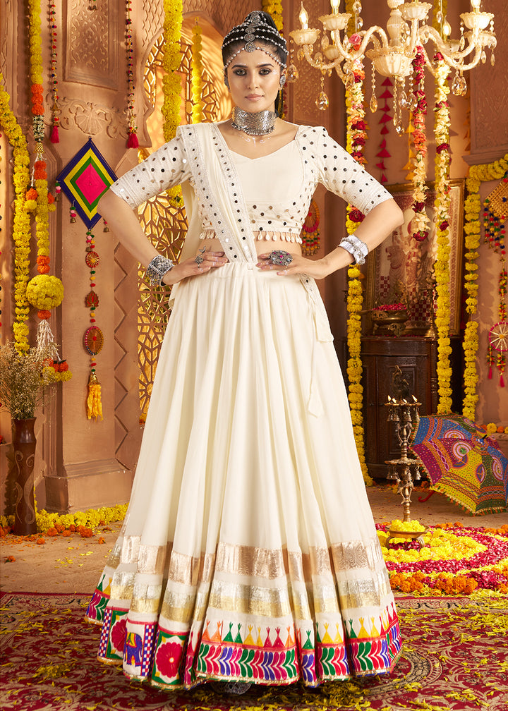 Buy Now White Viscose Rayon Embroidered Navratri Chaniya Choli Online in US, UK, Canada, France, Germany, Italy, Singapore, UAE & Worldwide at Empress Clothing.