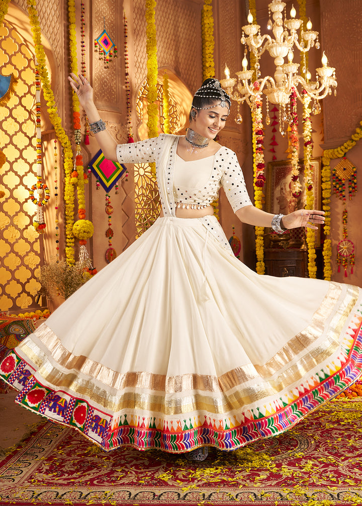 Buy Now White Viscose Rayon Embroidered Navratri Chaniya Choli Online in US, UK, Canada, France, Germany, Italy, Singapore, UAE & Worldwide at Empress Clothing.