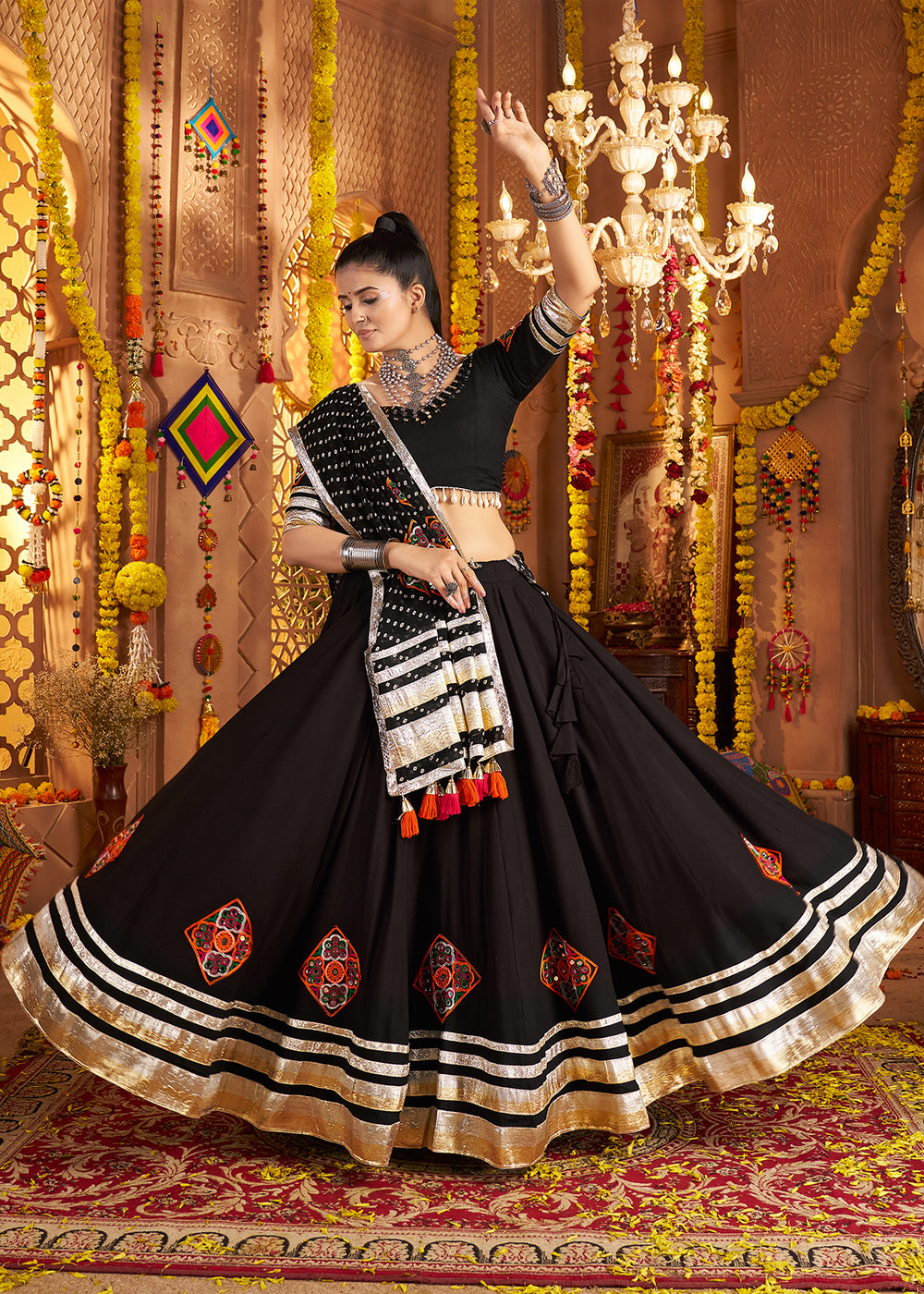 Buy Now Black Viscose Rayon Embroidered Navratri Chaniya Choli Online in US, UK, Canada, France, Germany, Italy, Austria, UAE & Worldwide at Empress Clothing.