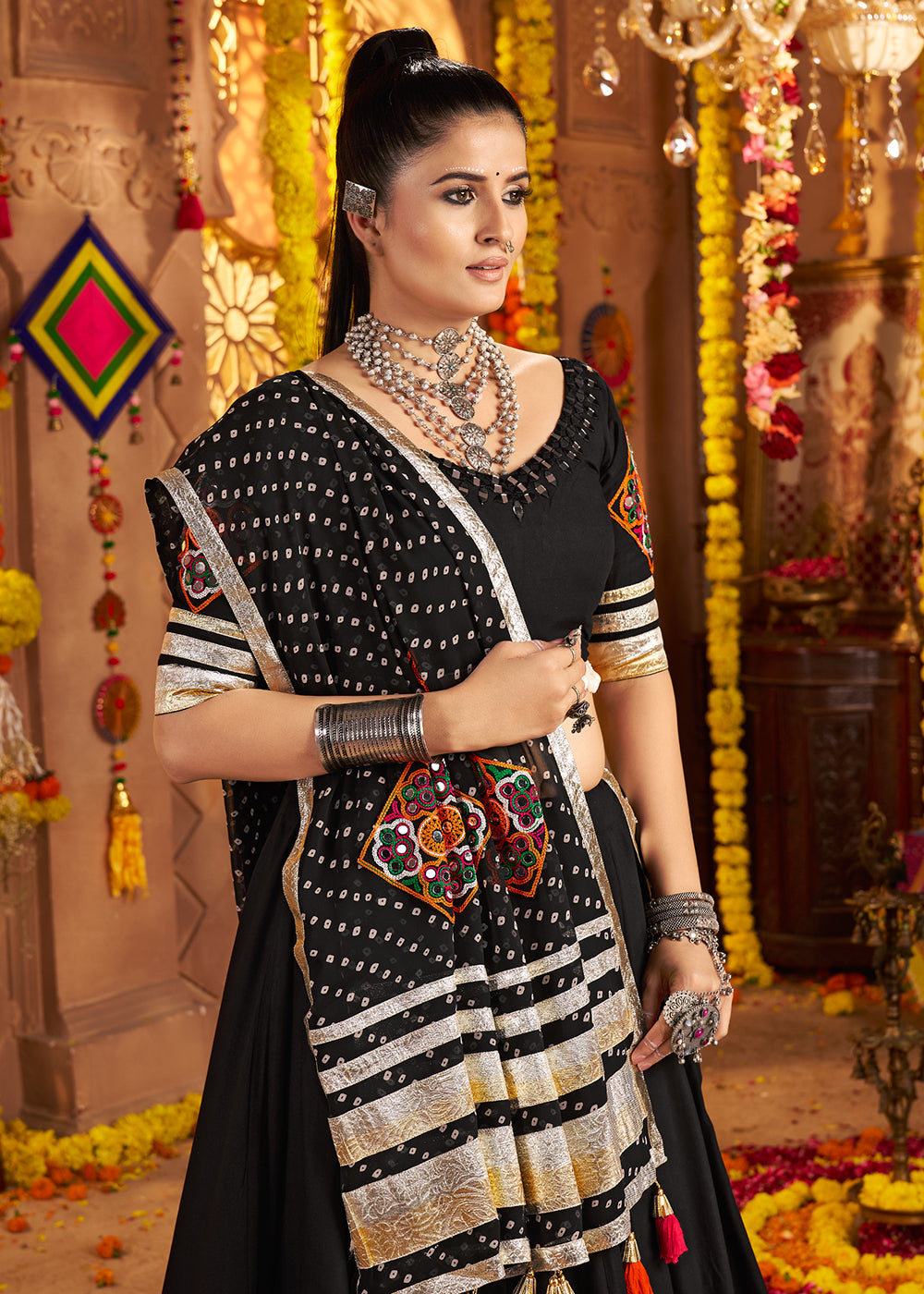 Buy Now Black Viscose Rayon Embroidered Navratri Chaniya Choli Online in US, UK, Canada, France, Germany, Italy, Austria, UAE & Worldwide at Empress Clothing.