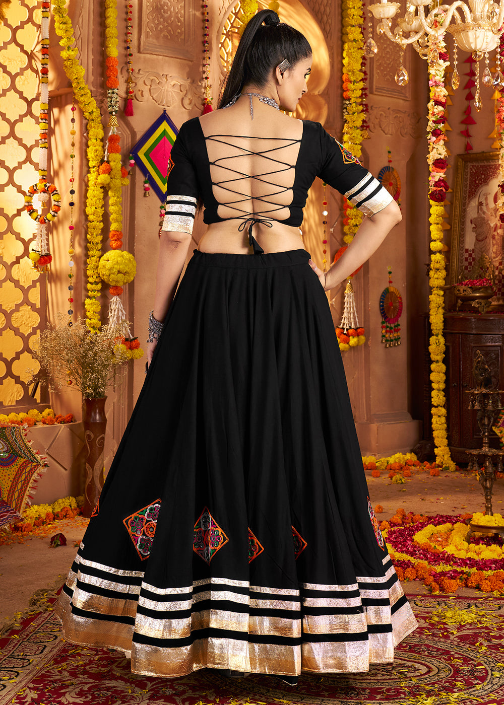 Buy Now Black Viscose Rayon Embroidered Navratri Chaniya Choli Online in US, UK, Canada, France, Germany, Italy, Austria, UAE & Worldwide at Empress Clothing.