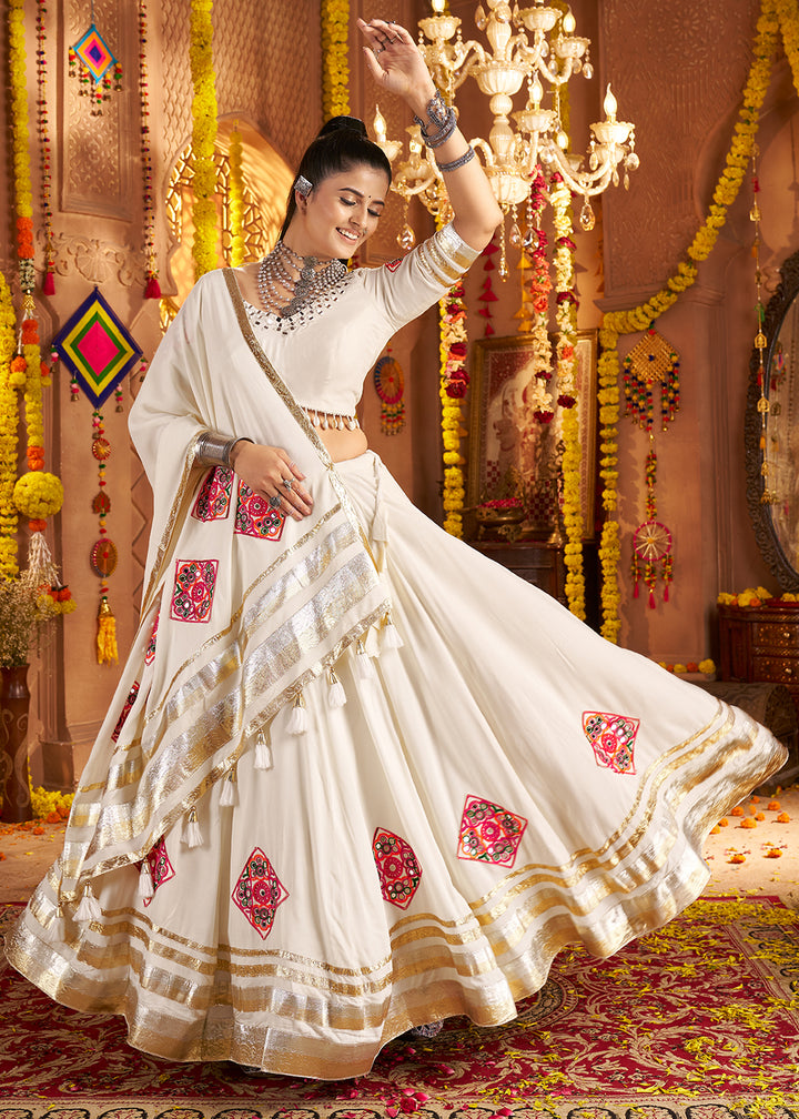 Buy Now White Viscose Rayon Embroidered Navratri Chaniya Choli Online in US, UK, Canada, France, Germany, Italy, Austria, UAE & Worldwide at Empress Clothing.