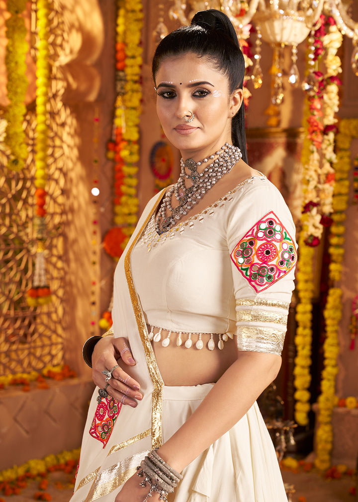 Buy Now White Viscose Rayon Embroidered Navratri Chaniya Choli Online in US, UK, Canada, France, Germany, Italy, Austria, UAE & Worldwide at Empress Clothing.