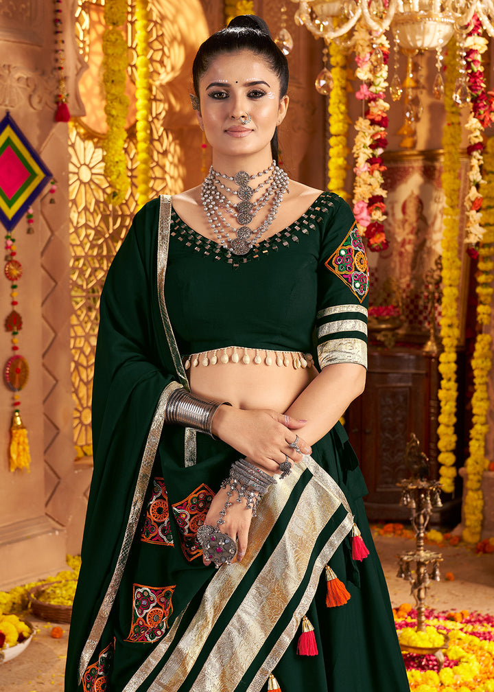 Buy Now Green Viscose Rayon Embroidered Navratri Chaniya Choli Online in US, UK, Canada, France, Germany, Italy, Austria, UAE & Worldwide at Empress Clothing.