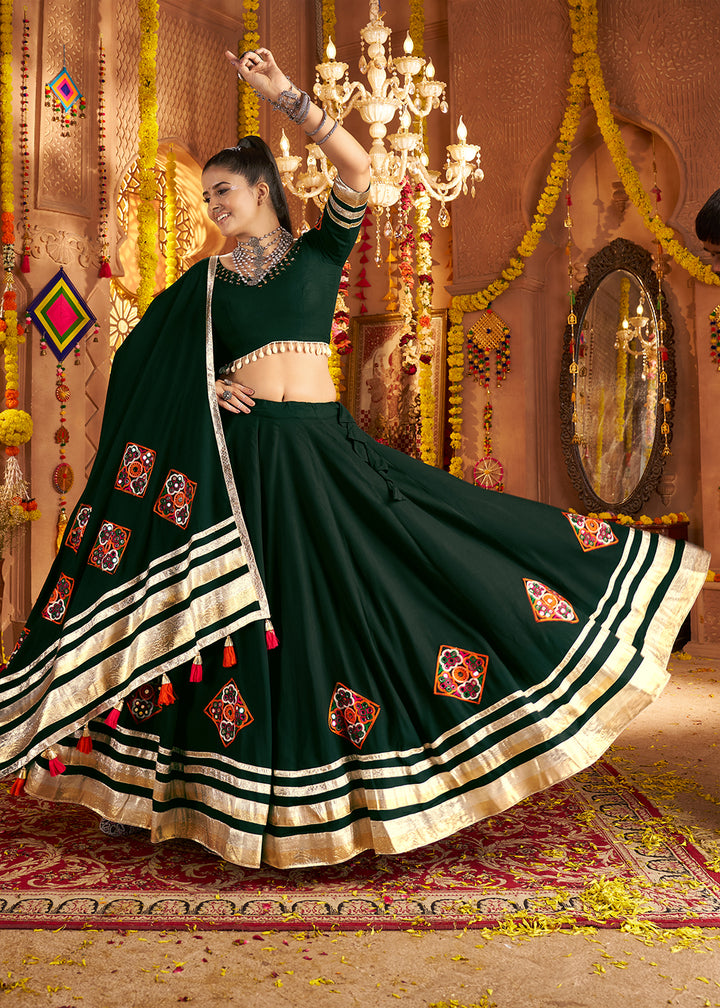 Buy Now Green Viscose Rayon Embroidered Navratri Chaniya Choli Online in US, UK, Canada, France, Germany, Italy, Austria, UAE & Worldwide at Empress Clothing.