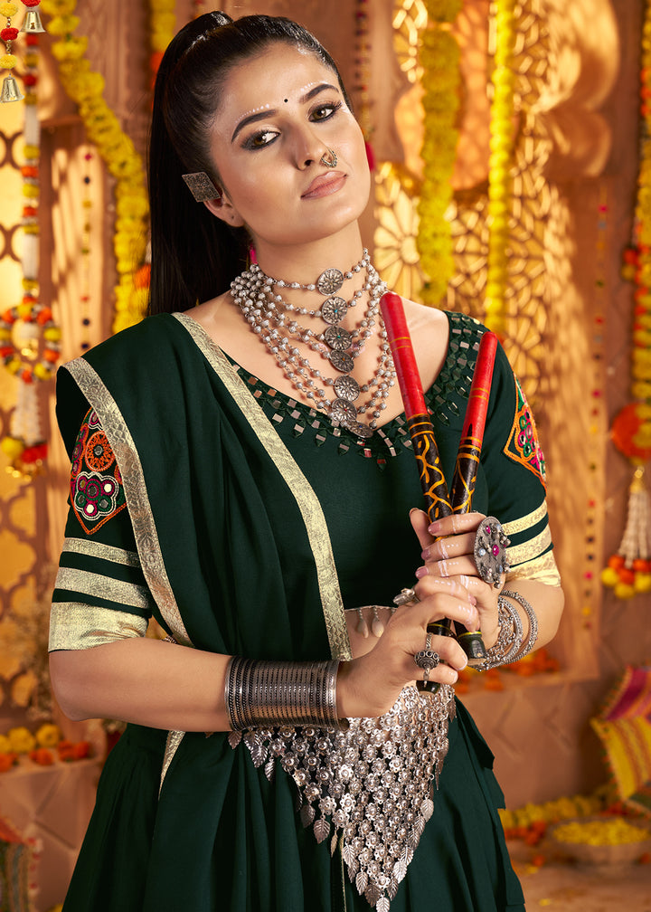 Buy Now Green Viscose Rayon Embroidered Navratri Chaniya Choli Online in US, UK, Canada, France, Germany, Italy, Austria, UAE & Worldwide at Empress Clothing.