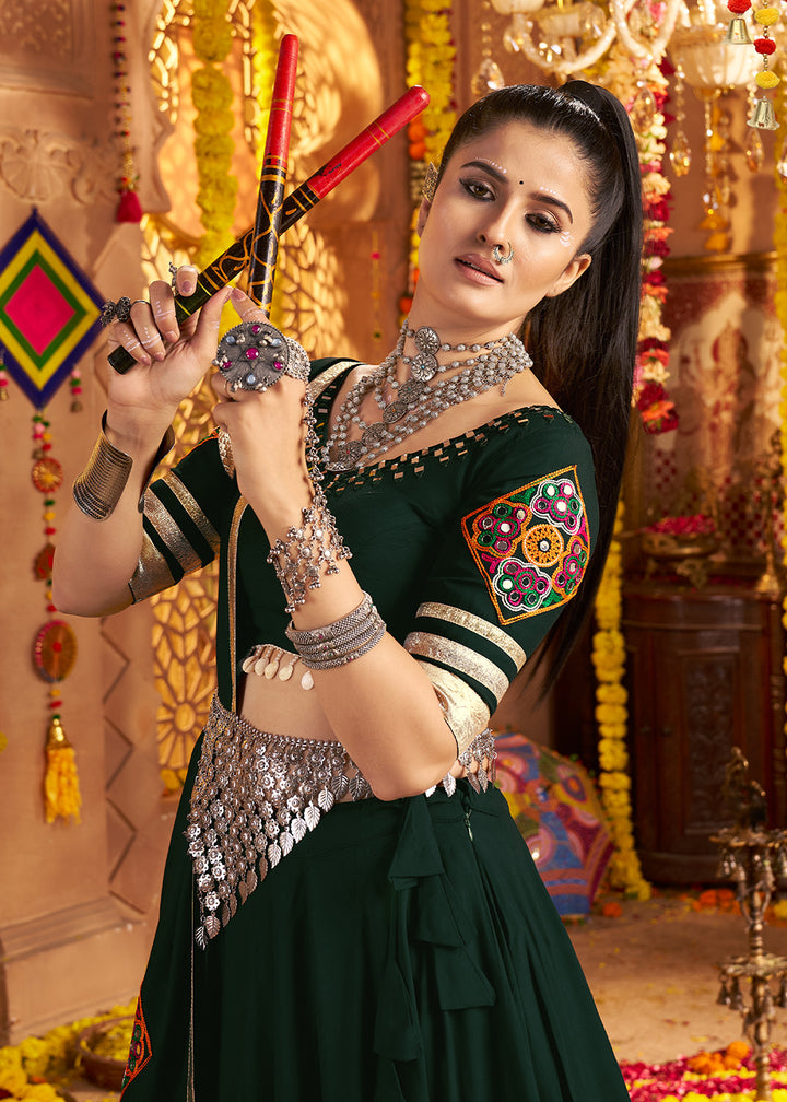 Buy Now Green Viscose Rayon Embroidered Navratri Chaniya Choli Online in US, UK, Canada, France, Germany, Italy, Austria, UAE & Worldwide at Empress Clothing.