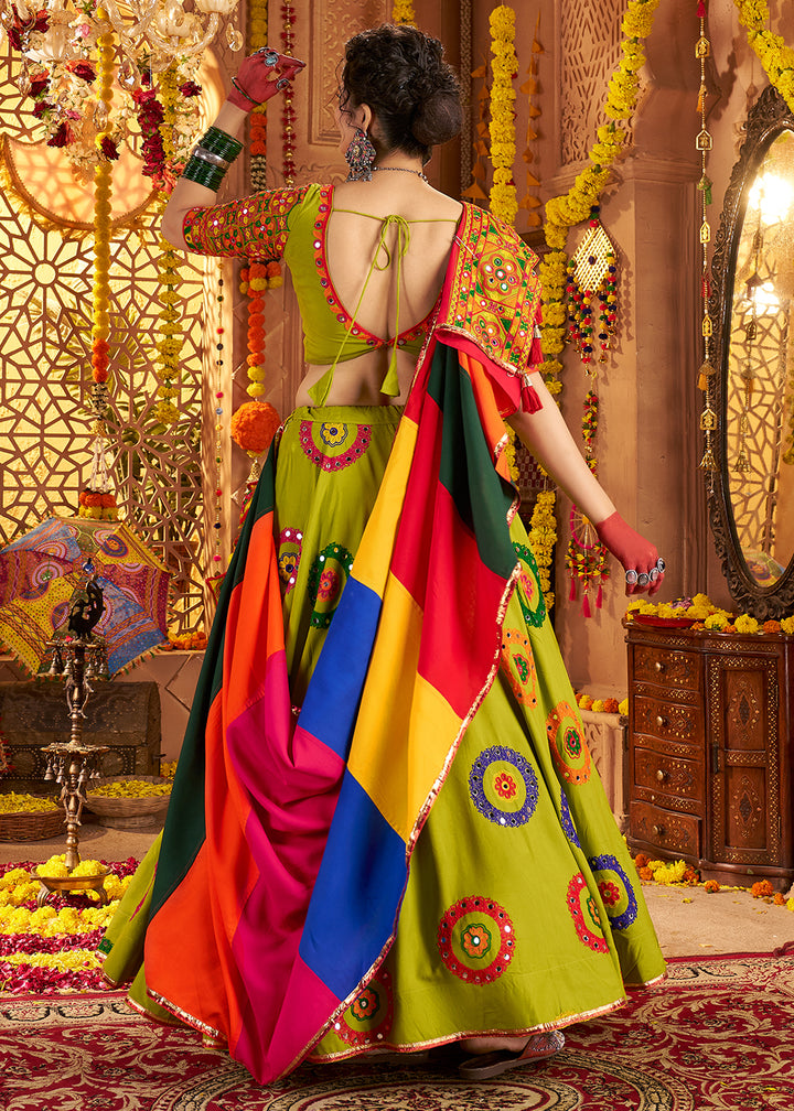 Buy Now Green Viscose Cotton Chaniya Choli for Navratri Festival Online in US, UK, Canada, France, Germany, Italy, Austria, UAE & Worldwide at Empress Clothing.