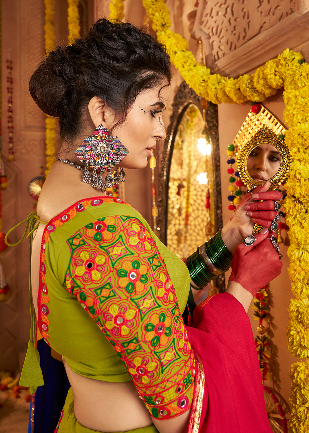 Buy Now Green Viscose Cotton Chaniya Choli for Navratri Festival Online in US, UK, Canada, France, Germany, Italy, Austria, UAE & Worldwide at Empress Clothing.