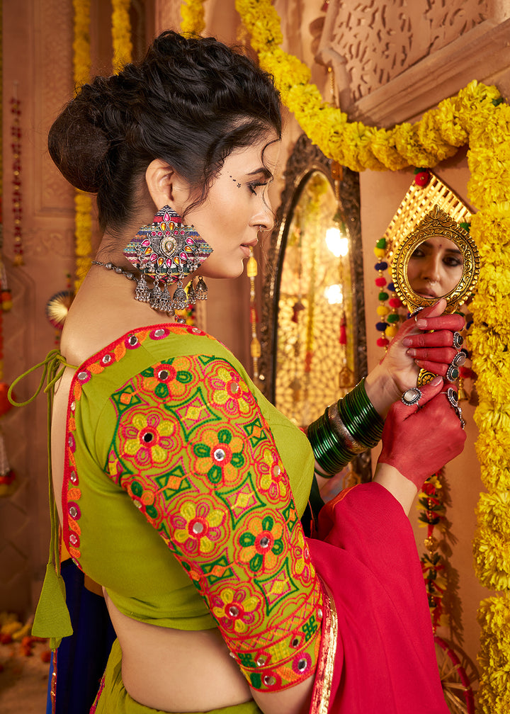 Buy Now Green Viscose Cotton Chaniya Choli for Navratri Festival Online in US, UK, Canada, France, Germany, Italy, Austria, UAE & Worldwide at Empress Clothing.