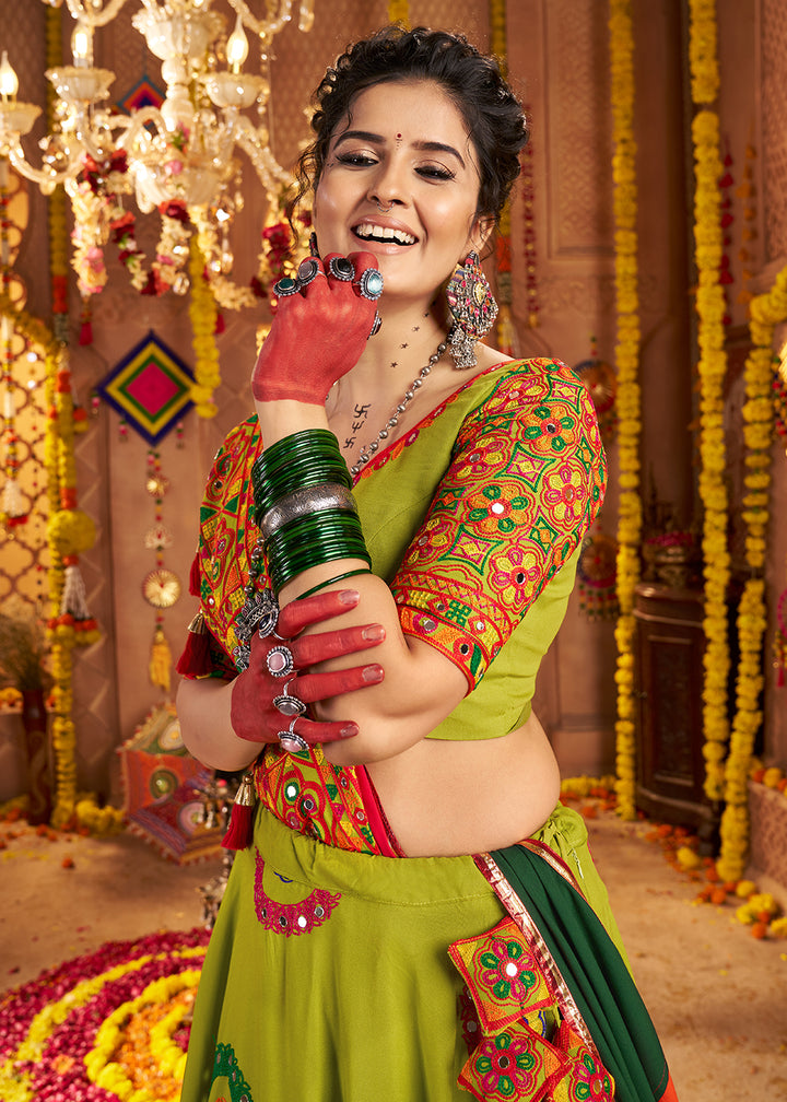 Buy Now Green Viscose Cotton Chaniya Choli for Navratri Festival Online in US, UK, Canada, France, Germany, Italy, Austria, UAE & Worldwide at Empress Clothing.