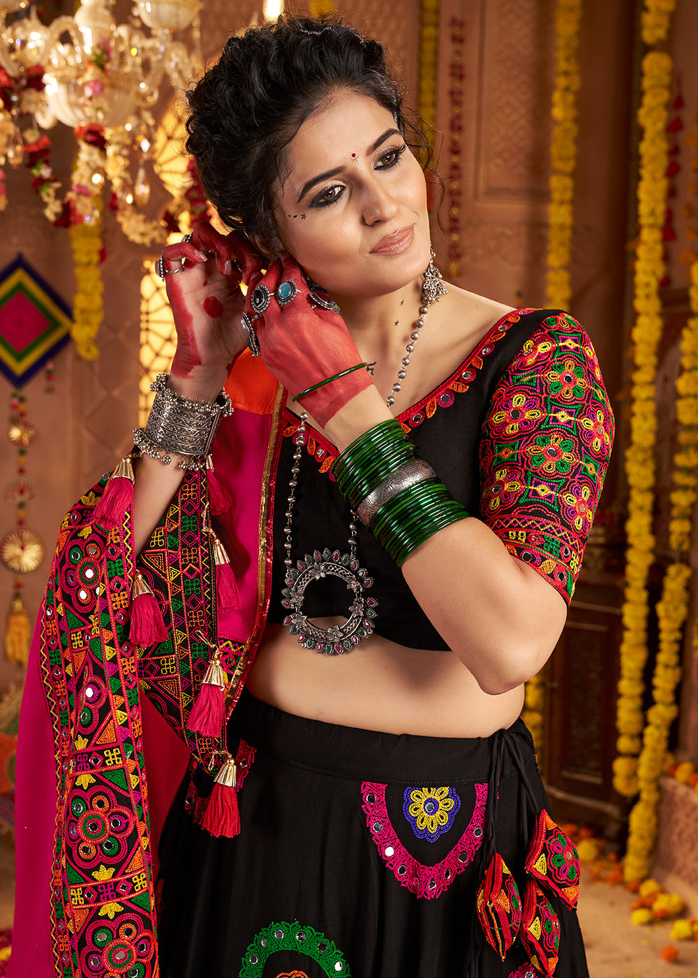 Buy Now Black Viscose Cotton Chaniya Choli for Navratri Festival Online in US, UK, Canada, France, Germany, Italy, Austria, UAE & Worldwide at Empress Clothing.