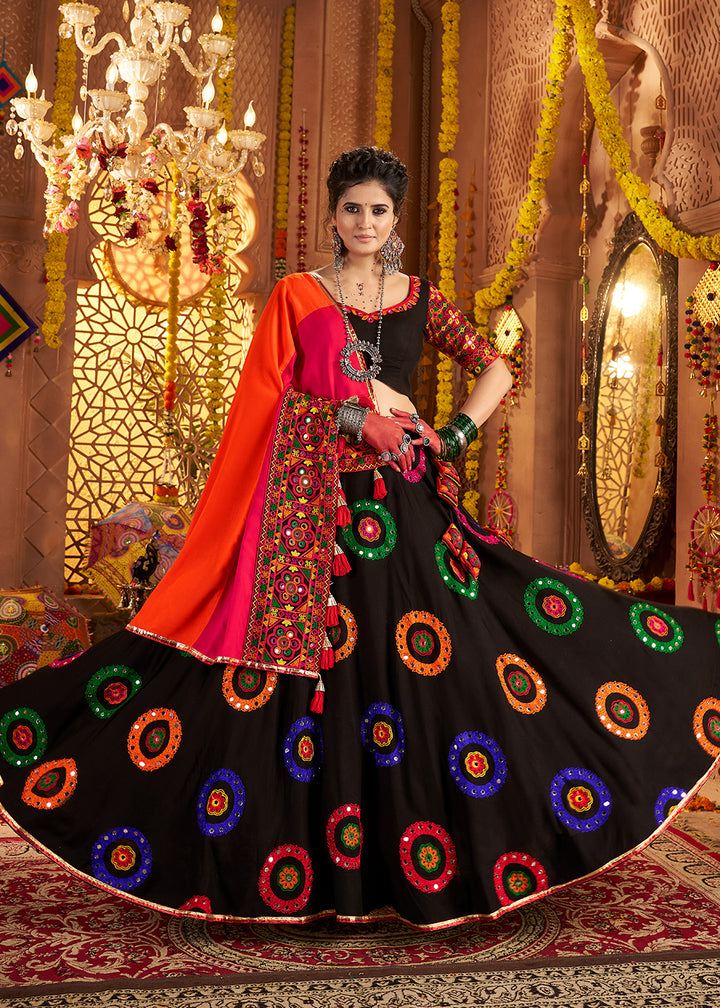 Buy Now Black Viscose Cotton Chaniya Choli for Navratri Festival Online in US, UK, Canada, France, Germany, Italy, Austria, UAE & Worldwide at Empress Clothing.