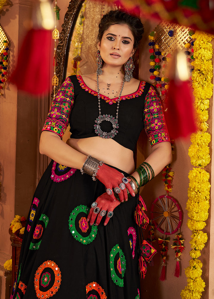 Buy Now Black Viscose Cotton Chaniya Choli for Navratri Festival Online in US, UK, Canada, France, Germany, Italy, Austria, UAE & Worldwide at Empress Clothing.