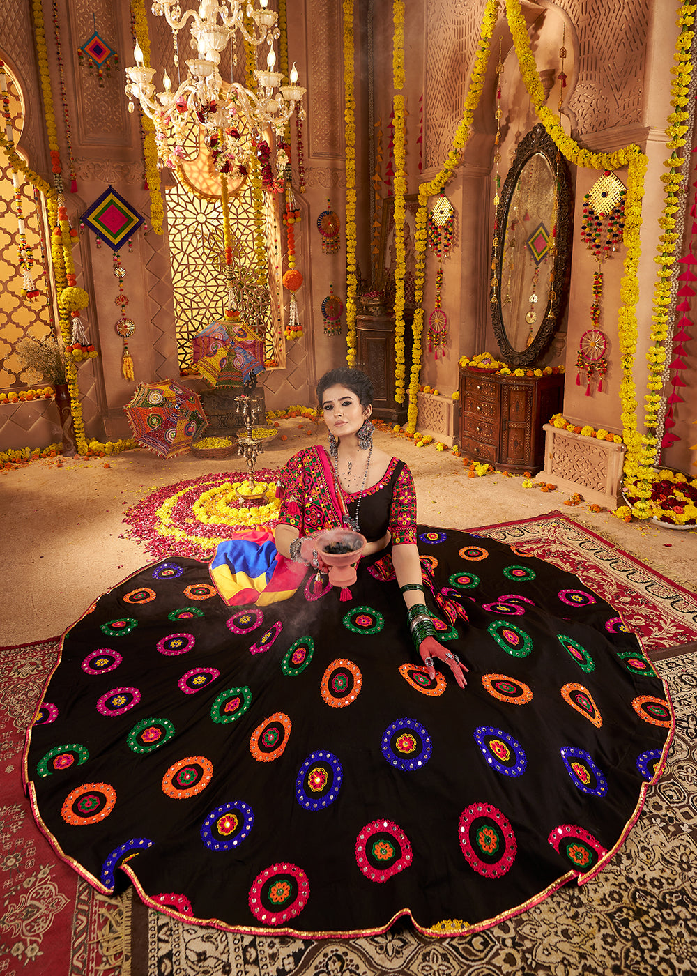 Buy Now Black Viscose Cotton Chaniya Choli for Navratri Festival Online in US, UK, Canada, France, Germany, Italy, Austria, UAE & Worldwide at Empress Clothing.