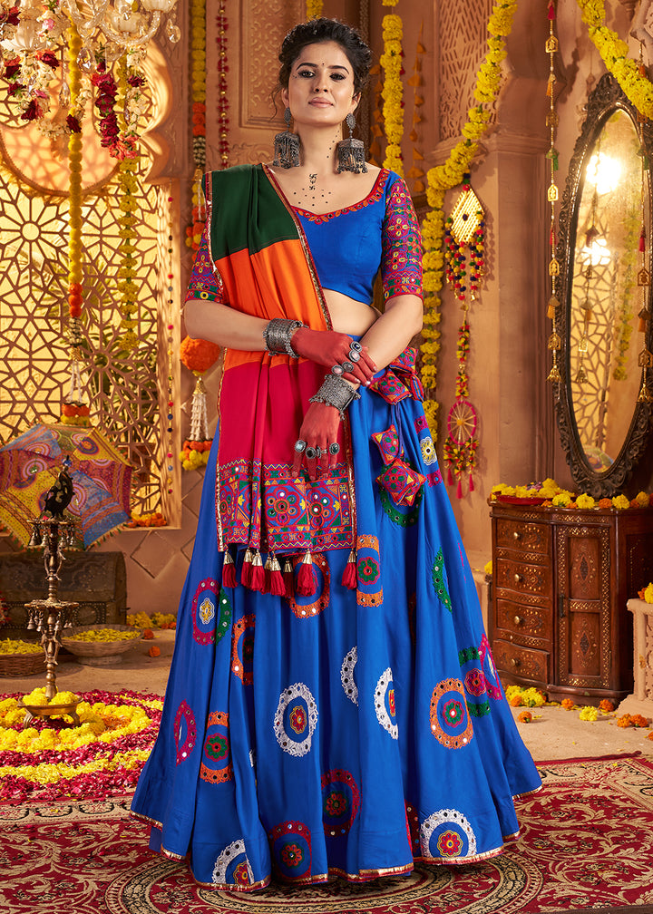 Buy Now Blue Viscose Cotton Chaniya Choli for Navratri Festival Online in US, UK, Canada, France, Germany, Italy, Austria, UAE & Worldwide at Empress Clothing.