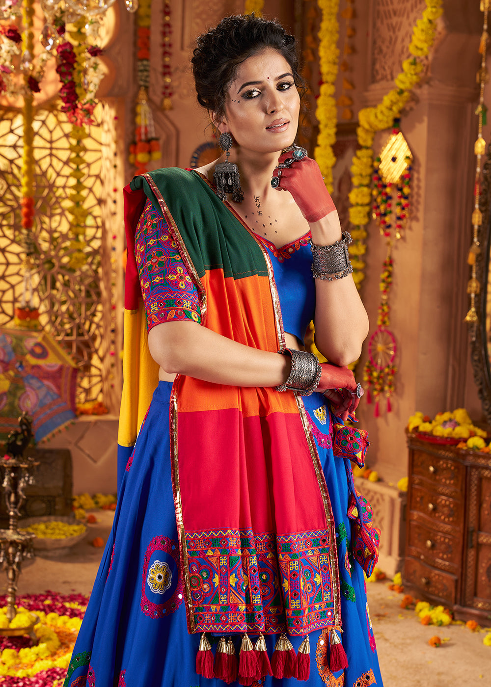 Buy Now Blue Viscose Cotton Chaniya Choli for Navratri Festival Online in US, UK, Canada, France, Germany, Italy, Austria, UAE & Worldwide at Empress Clothing.