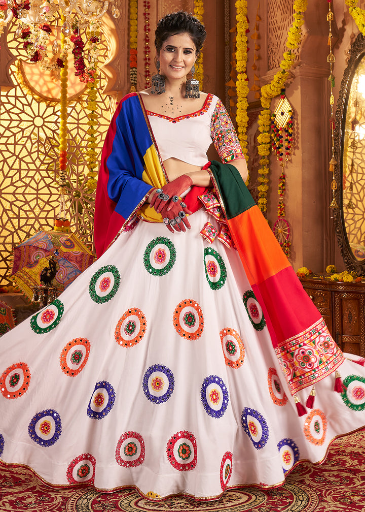 Buy Now White Viscose Cotton Chaniya Choli for Navratri Festival Online in US, UK, Canada, France, Germany, Italy, Austria, UAE & Worldwide at Empress Clothing.