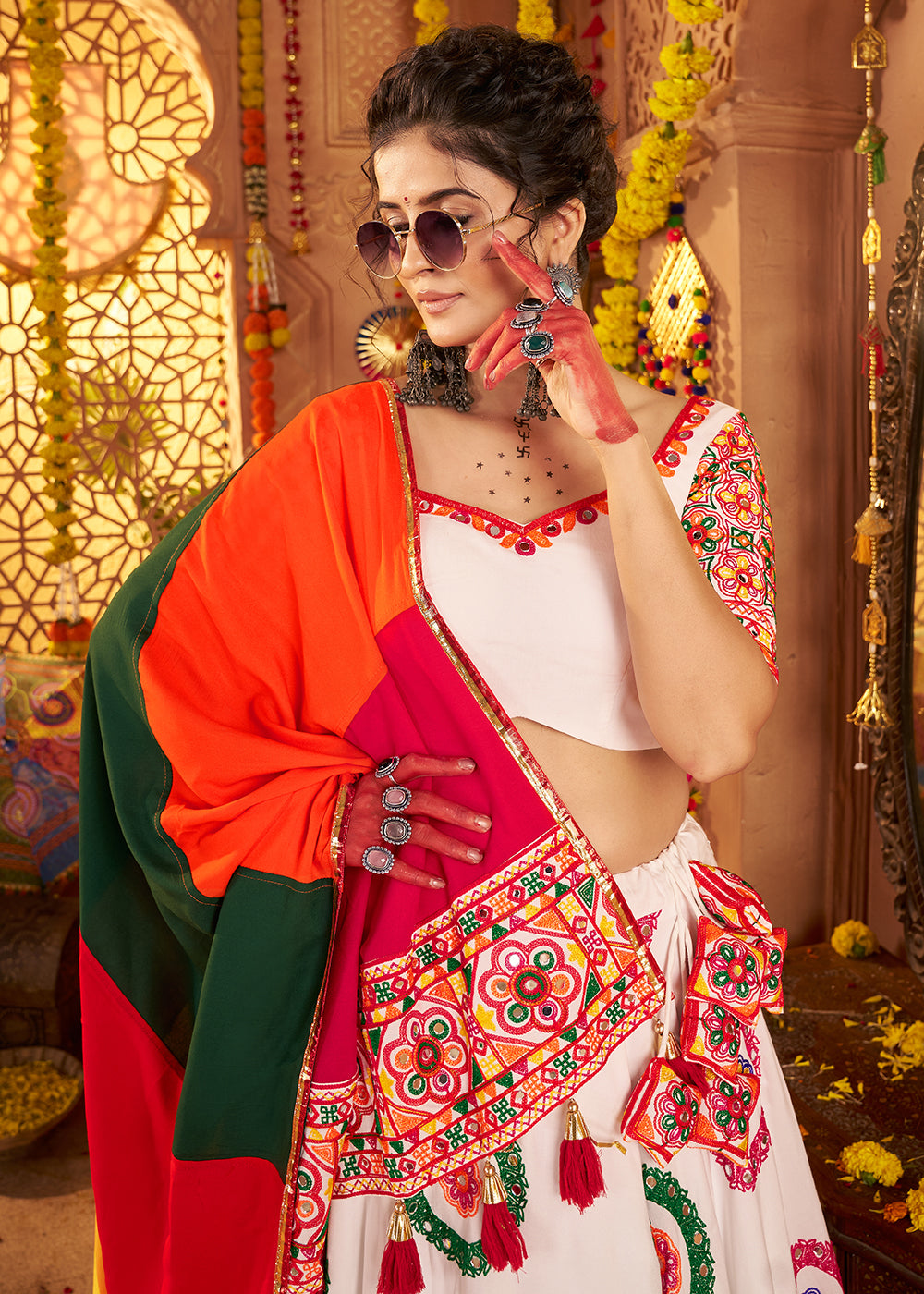 Buy Now White Viscose Cotton Chaniya Choli for Navratri Festival Online in US, UK, Canada, France, Germany, Italy, Austria, UAE & Worldwide at Empress Clothing.